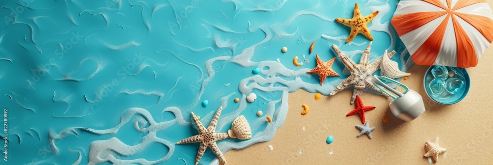 Summer holiday background. top view 3d beach clay style, copy space for your text. Summer holiday background. top view 3d beach clay style, copy space for your text.
