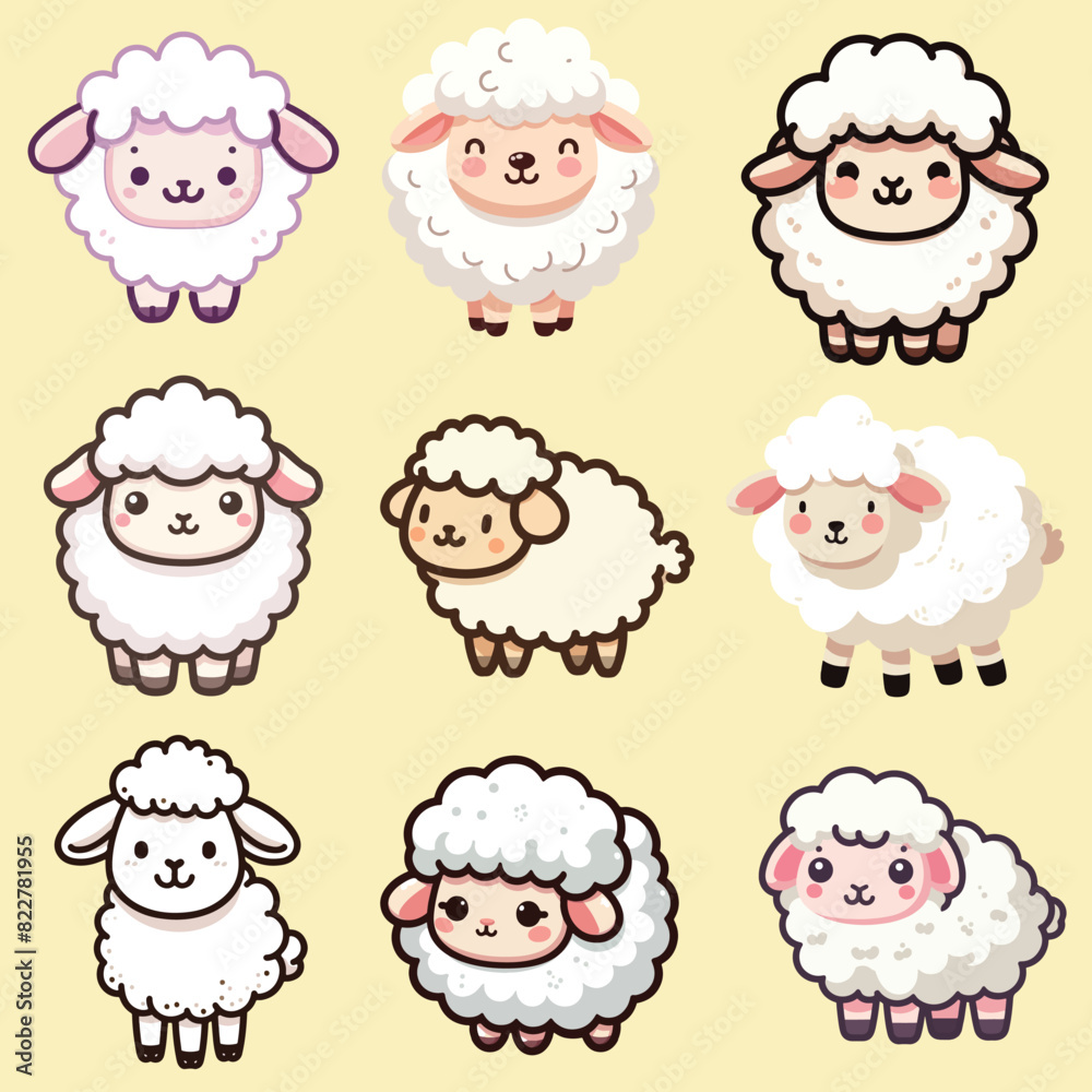set collection cute cartoon mascot sheep vector set collection cute cartoon mascot sheep vector