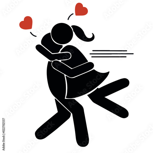Girl running to her boyfriend showing love icon illustration