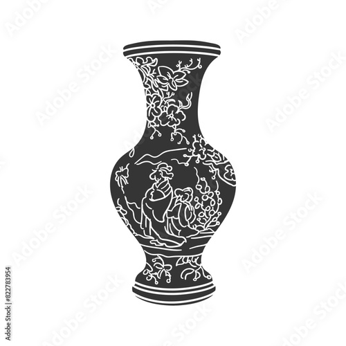 Asian Ceramic Icon Silhouette Illustration. Ancient Pot Vector Graphic Pictogram Symbol Clip Art. Doodle Sketch Black Sign.