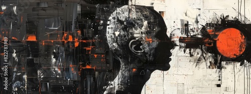 Unravel the complexity of the human mind with a black abstract surrealistic piece.