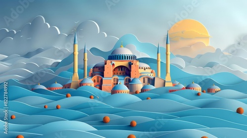 Create an illustration of the Hagia Sophia in a minimal flat style photo