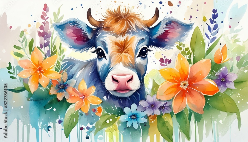 watercolor baby cow clipart for graphic resources Stock Illustration ...