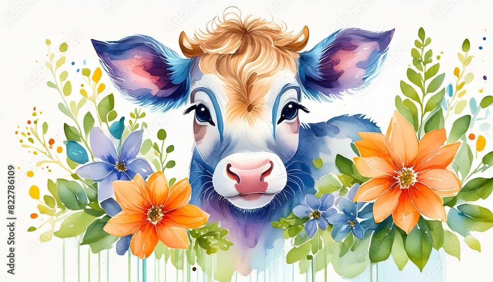 watercolor baby cow clipart for graphic resources Stock Illustration ...