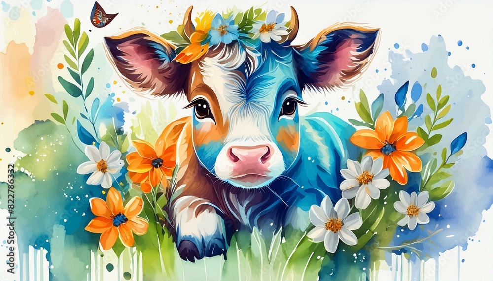 watercolor baby cow clipart for graphic resources Stock Illustration ...
