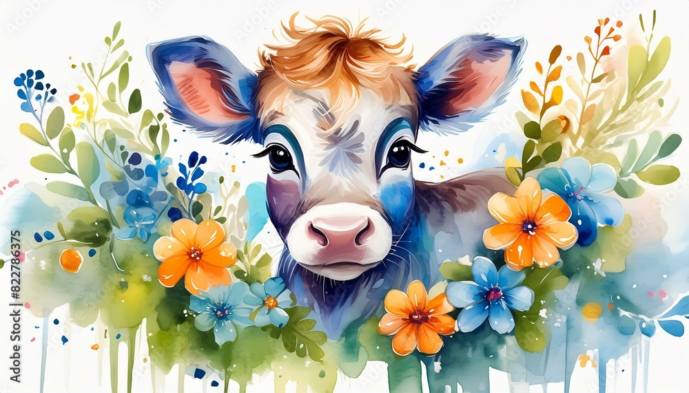 watercolor baby cow clipart for graphic resources Stock Illustration ...
