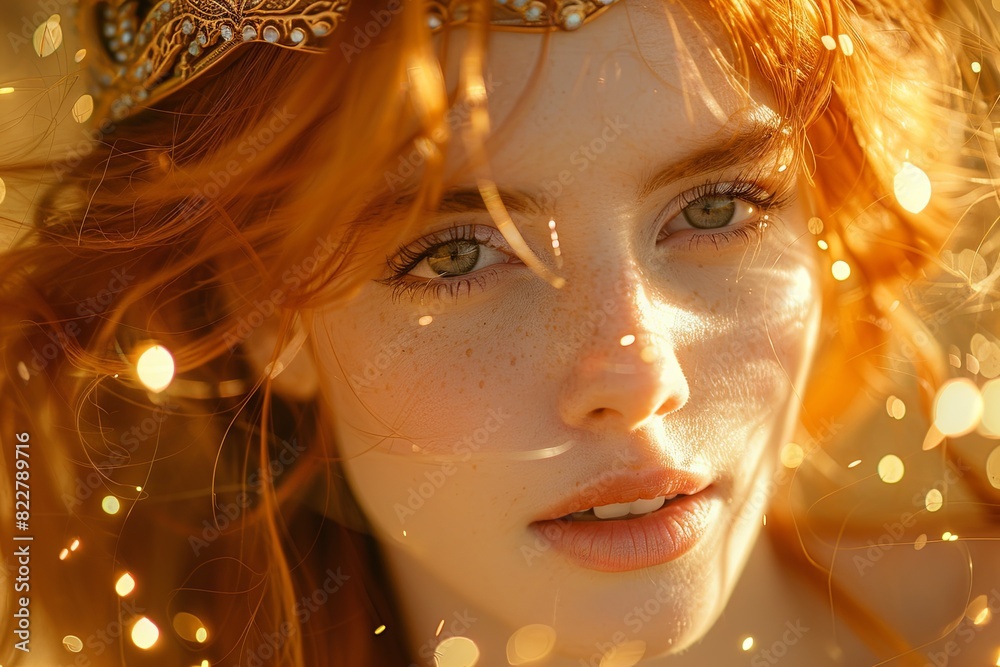 Enchanting Dragon Queen: Fantasy Tiara Portrait with Shimmering Hair and Dreamy Lighting Enchanting Dragon Queen: Fantasy Tiara Portrait with Shimmering Hair and Dreamy Lighting