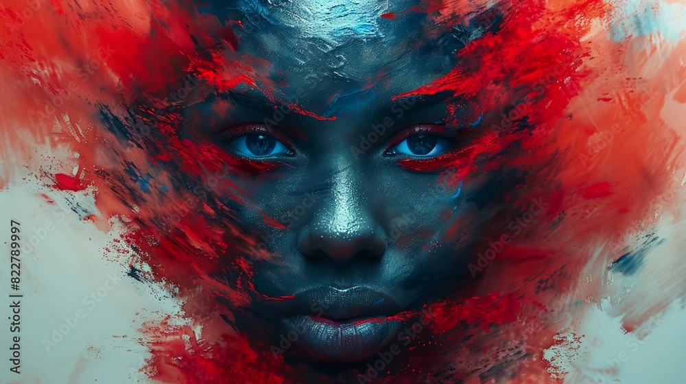 An abstract portrait, featuring red bold brushstrokes and unexpected shapes. An abstract portrait, featuring red bold brushstrokes and unexpected shapes.