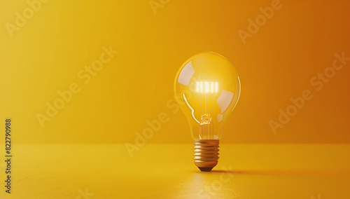 Light bulb glowing on yellow background photo