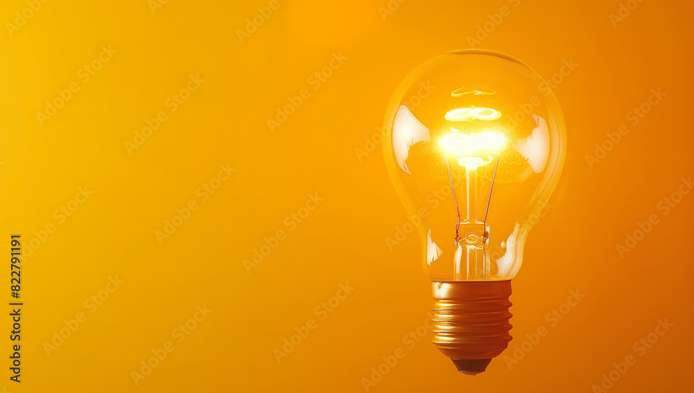 Light bulb glowing on yellow background Light bulb glowing on yellow background