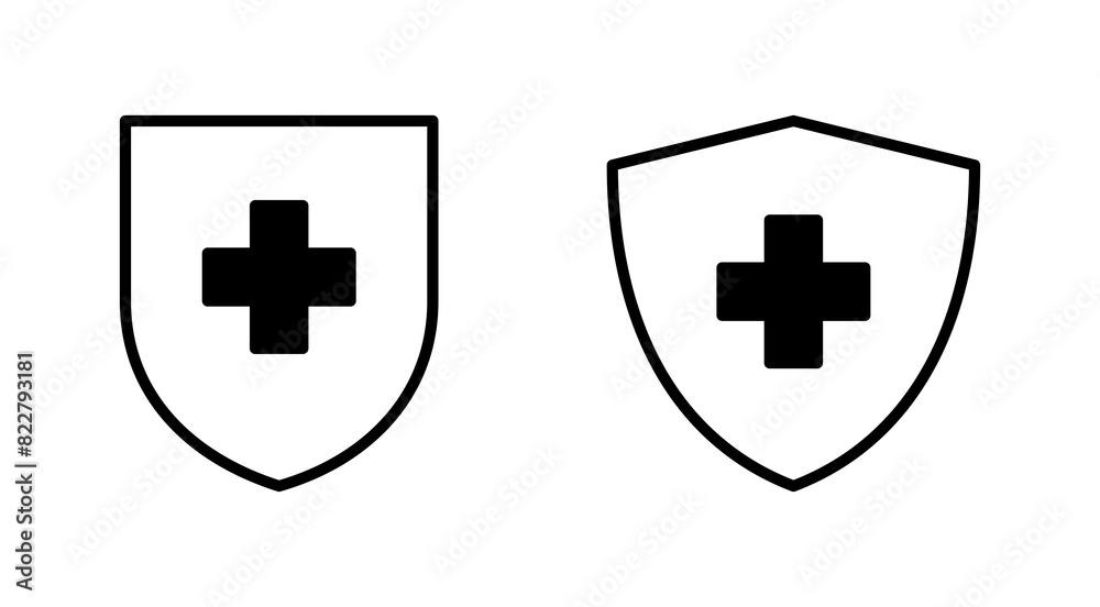 Health insurance icon set. Insurance health document icon Health insurance icon set. Insurance health document icon