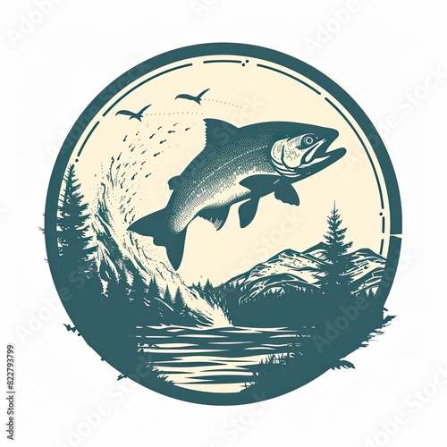 Fishing Logo, Fish Symbol, Wildlife and Game Icon, Hobby Leisure Art Concept, Animal Illustration Trout Bass Illustration, Isolated White Background