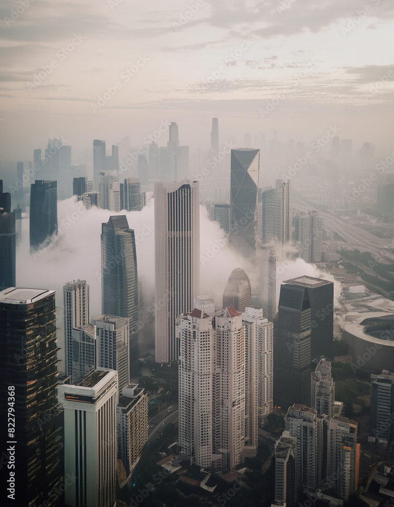 Skyscrapers Embrace the Clouds: A Cityscape Vista