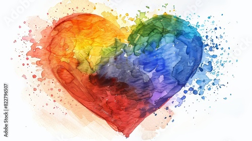 Watercolor cartoon of a heart with rainbow colors  drawn in a minimalist style with subtle textures and gentle brushstrokes Generative AI