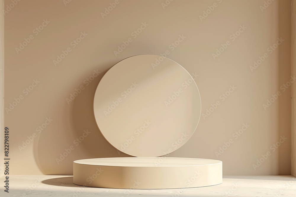 Minimalistic beige podium on uniform backdrop. 3D design theme Minimalistic beige podium on uniform backdrop. 3D design theme