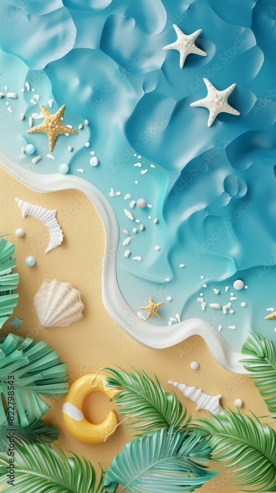 Obraz premium Summer holiday background. top view 3d beach clay style, copy space for your text.