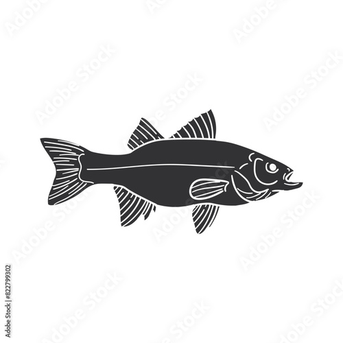Barramundi Icon Silhouette Illustration. Fish Vector Graphic Pictogram Symbol Clip Art. Doodle Sketch Black Sign.
