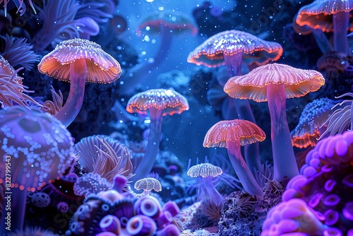 Neon Glow: Intricate Underwater Scene with Sharp Focus and Highly Detailed Digital Painting © Michael