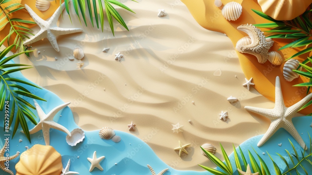 Naklejka premium Summer holiday background. top view 3d beach clay style, copy space for your text.
