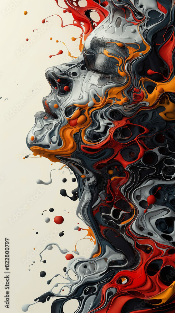 woman's face with splash wet paint - 9x16 ratio