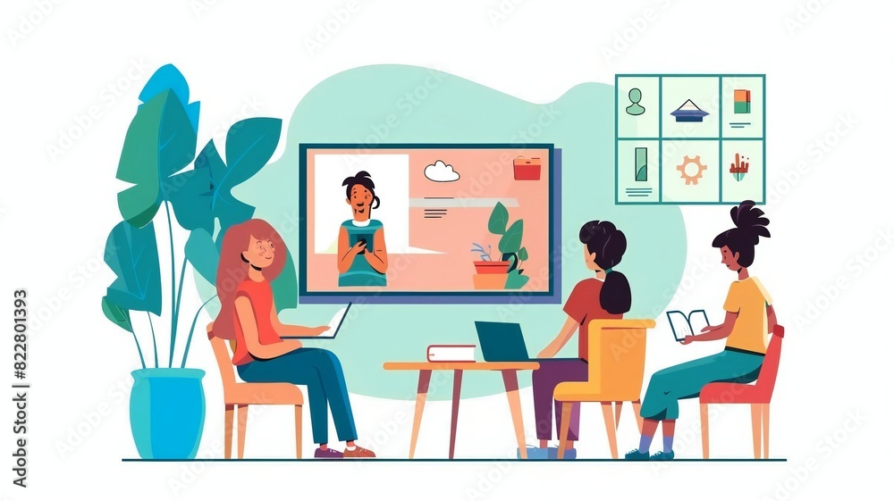 Illustration of Group Watching Online Presentation in Modern Learning Environment