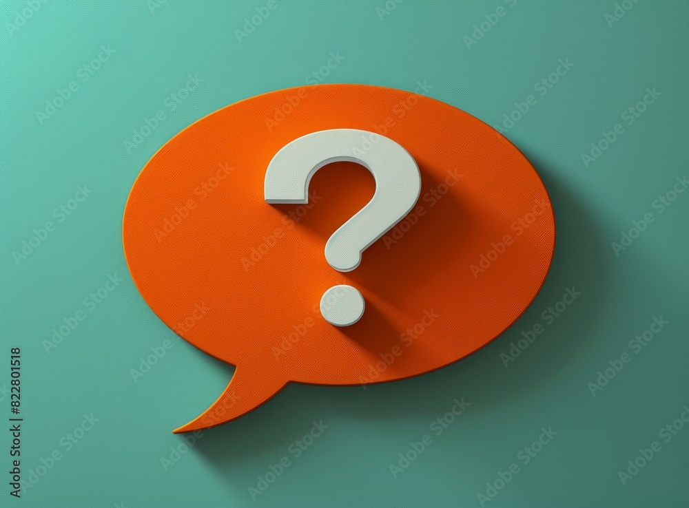 Sticker of a speech bubble with a question mark on a light green background, a vector illustration in the flat design style, with a white border, a high resolution photograph.