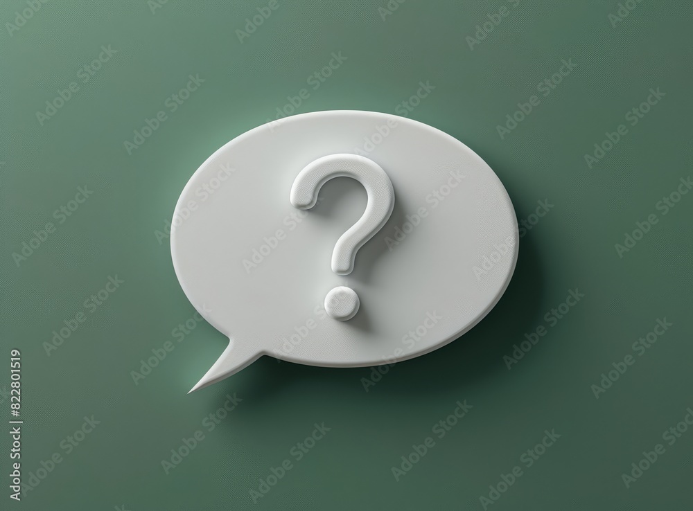 Sticker of a speech bubble with a question mark on a light green background, a vector illustration in the flat design style, with a white border, a high resolution photograph. Sticker of a speech bubble with a question mark on a light green background, a vector illustration in the flat design style, with a white border, a high resolution photograph.