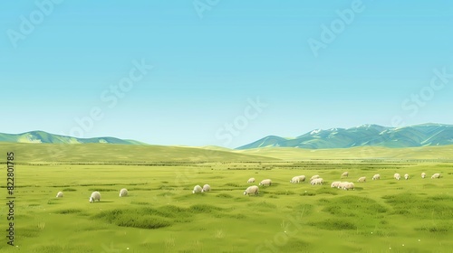 A picture of a cloudless grassland in Inner Mongolia, the grassland is green and the sun is very good, Generative AI illustrations.