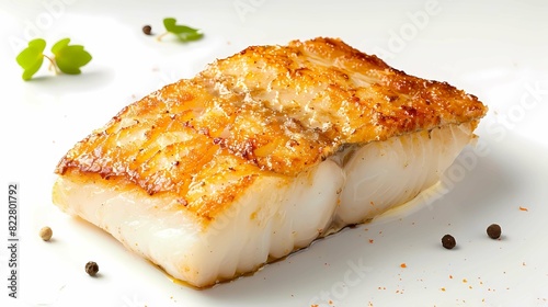 A piece of pan-fried cod with skin, very appetizing, Generative AI illustrations.