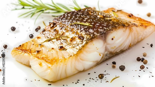 A piece of pan-fried cod with skin, very appetizing, Generative AI illustrations.