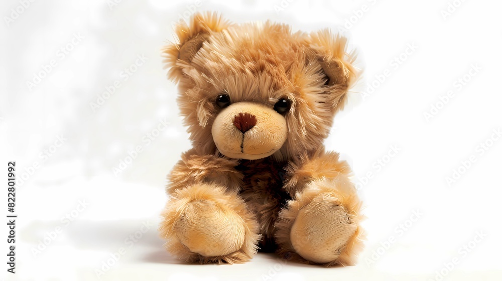 A small porcelain figurine of cute, brown teddy bear toy sitting on the ground with isolated against a white background, Generative AI illustrations. A small porcelain figurine of cute, brown teddy bear toy sitting on the ground with isolated against a white background, Generative AI illustrations.