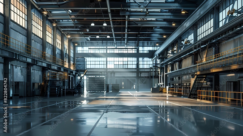 a large room with a large floor that has a large window on the side, Generative AI illustrations. a large room with a large floor that has a large window on the side, Generative AI illustrations.