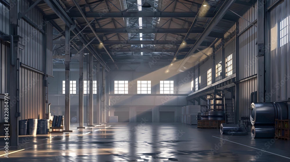 Fototapeta premium a warehouse with a large warehouse with a boat in the middle, Generative AI illustrations.