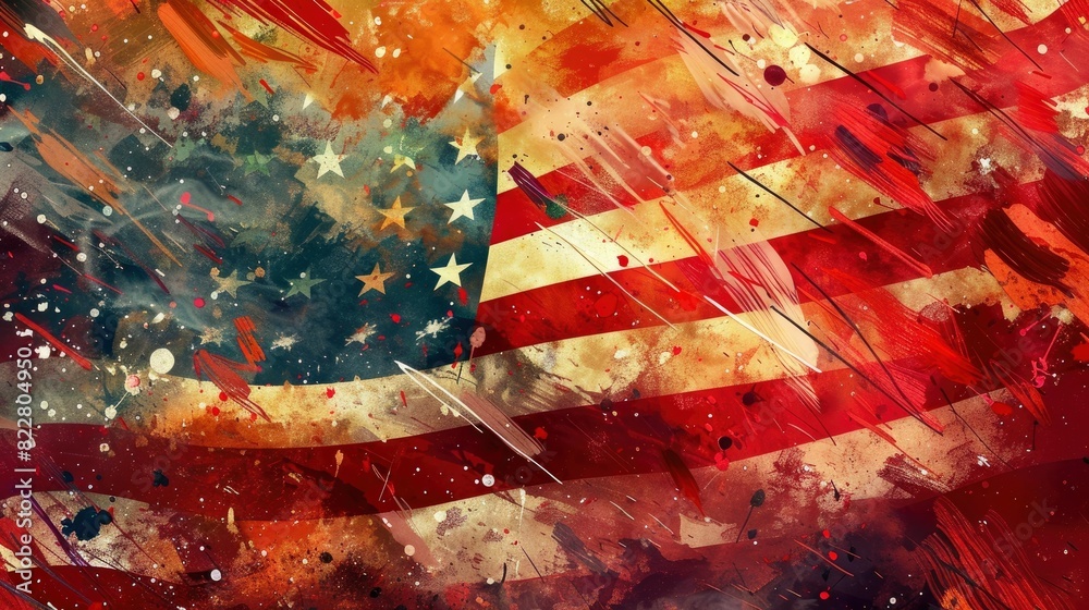 Obraz premium American flag, American Culture, vibrant fantasy illustrations bursting with imagination, romanticism, UHD.