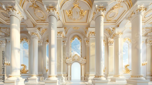 a large white building with a gold ceiling and a large archway  Generative AI illustrations.