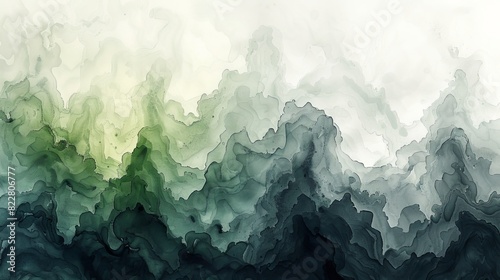 An abstract watercolor or ink type illustration with light green, gray and black colors.  photo