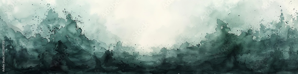 An abstract watercolor or ink type illustration with light green, gray and black colors. 