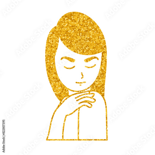 Female beauty model posing drawing in gold color style
