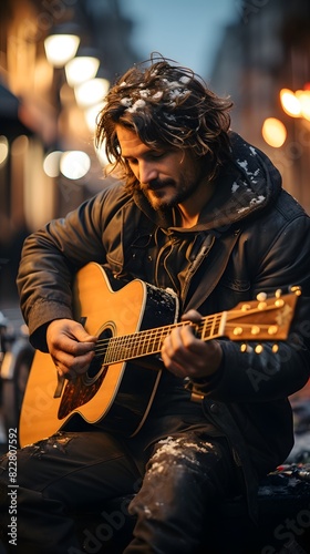 Man busking on the streets of Paris photo
