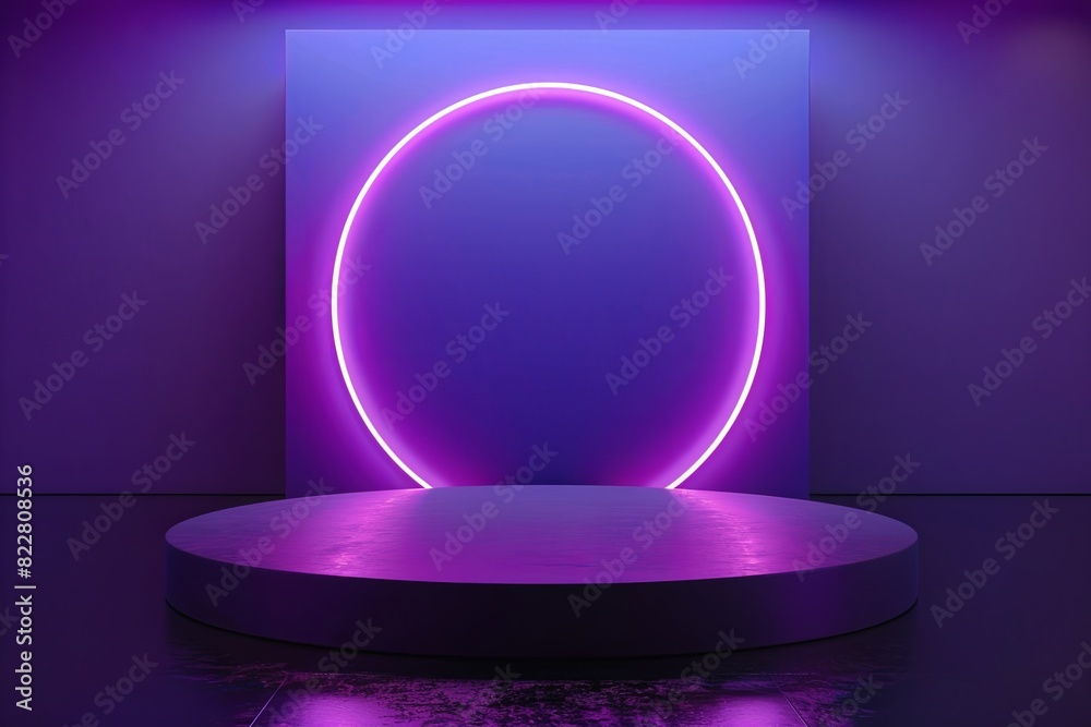 Modern minimalistic 3D podium with sleek design on neon background. Stylish concept