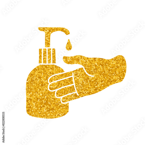 Disinfected hand using disinfectant drawing in gold color style