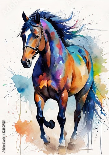 Aquarelle Equestrian  Watercolor Horse in Motion