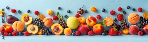 Assorted Fresh Fruits on a Blue Background