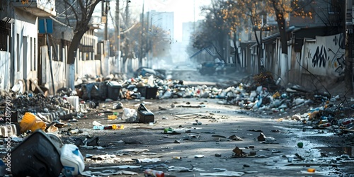Environmental Pollution Caused by Trash and Debris on a Street. Concept Pollution, Trash, Debris, Environment, Urban Street photo