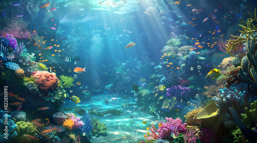 Enchanting underwater seascape with vibrant marine life © ALEXSTUDIO