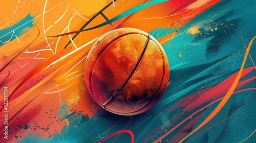 Fathers day card mockup, Abstract basketball art with vibrant colors and dynamic lines.  A perfect image for sports and energy themes. photo