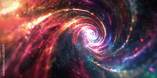 The Tesseract: A twisted, distorted image of space, seeming to fold in on itself, surrounded by a haze of colorful light