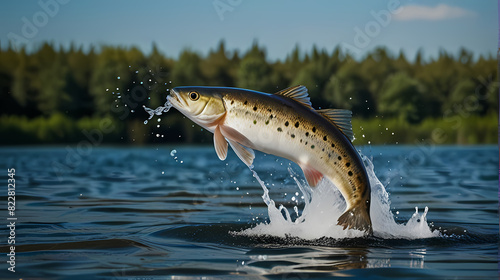 Big Fish Jump With Splash Water Background