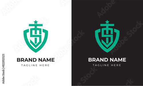 Monogram s sword guard green logo template