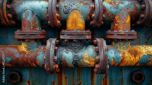 Industrial Background, Industrial pipes with rust and corrosion, highlighting the effects of wear and the need for maintenance in industrial settings. Illustration image,